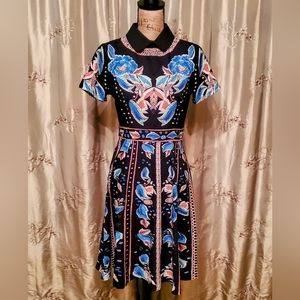 Lai Meng Five Cats, Bohemian design satin dress, size 4